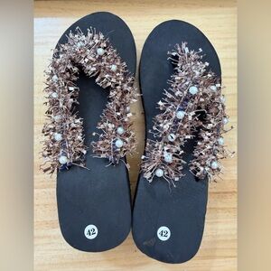 Brown Beaded Women's Sandals